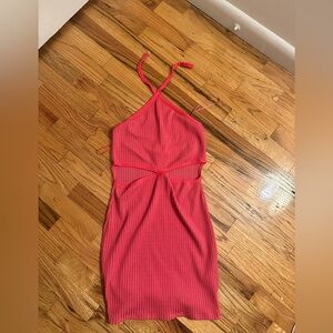 Zara Vibrant Red and Pink Cutout Mini Dress
